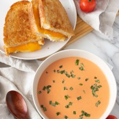 Easy Creamy Tomato Bisque with Grownup Grilled Cheese